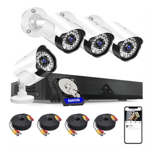 Kit De Cámara De Vigilancia Exterior Disk 500gb Dvr 4 Cámara