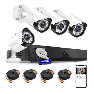 Kit De Cámara De Vigilancia Exterior Disk 500gb Dvr 4 Cámara