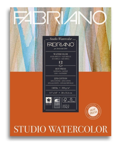 Bloco Watercolor Satinado 300g/m² 28x35,6cm 12fls Fabriano Cor Branco