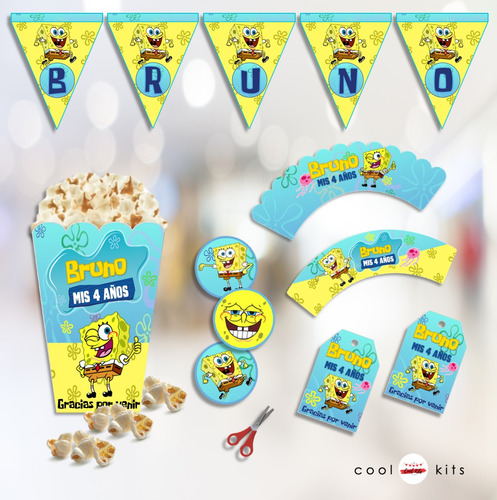 Kit Imprimible Bob Esponja Personalizado Cumpleaños Candybar