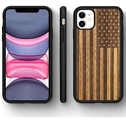 Para iPhone 11 Madera Tpu Blando Us Flag