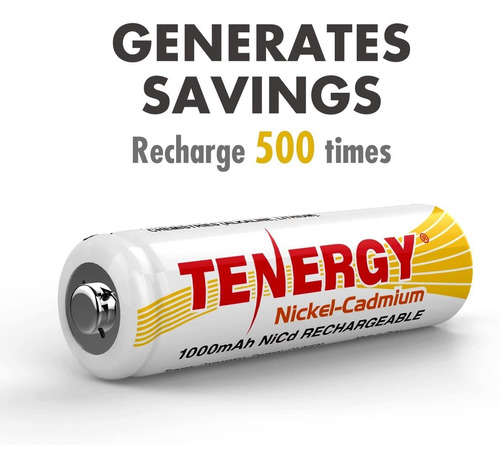 Tenergy, Batería Nicd Aa 1000 Mah, 90300, 12 Unidades, Blanc