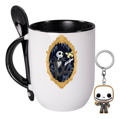 Taza Jack Skellington Con Cuchara El Extraño Mundo De Jack Negro Jack Skellington