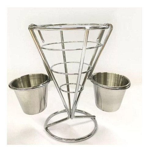 Petisqueira Cone Com Molheira Porta Batata Frita Inox