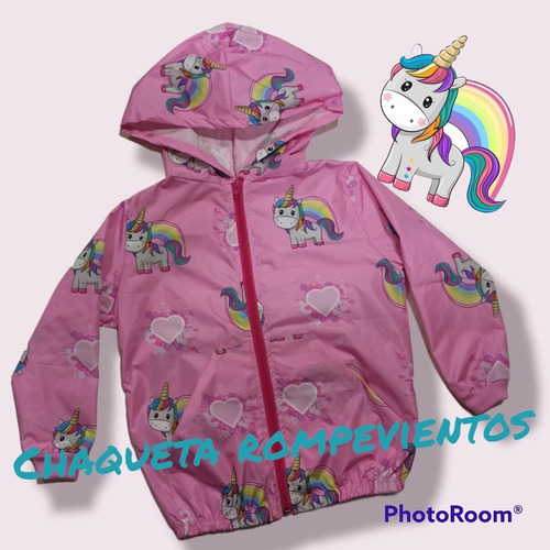 Chaqueta Rompevientos Impermeable Niña Unicornio