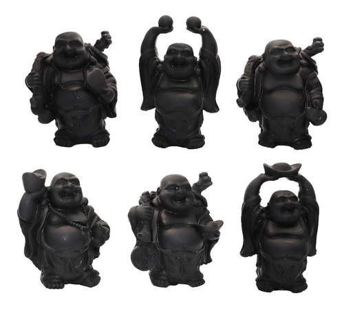 Buda Sonriente 6 Unidades Feng Shui Prosperidad Negro