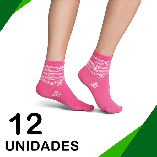 Imagem 1 de 6 de Kit 12 Pares De Meia Cano Longo Feminina
