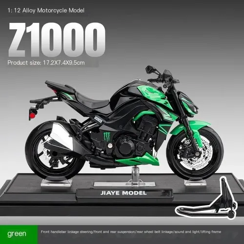 Modelo De Motocicleta Kawasaki Z1000 Em Liga Metálica 1:12 Verde