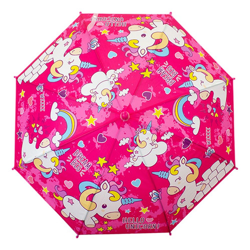 Paraguas Sombrilla Infantil Estampado De Colores Y Silbato Color Fucsia
