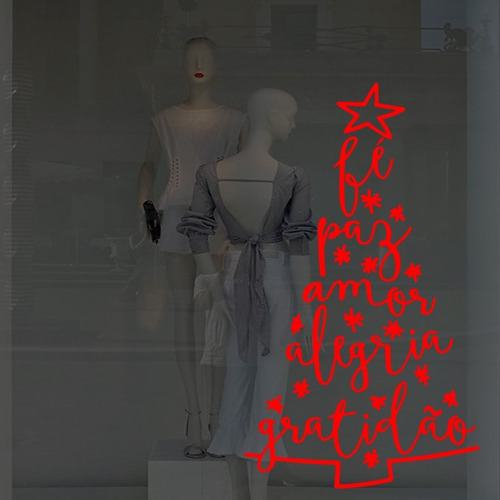 Adhesivo decorativo Words con forma de árbol de Navidad para ventana, 60 x 100 cm, color rojo