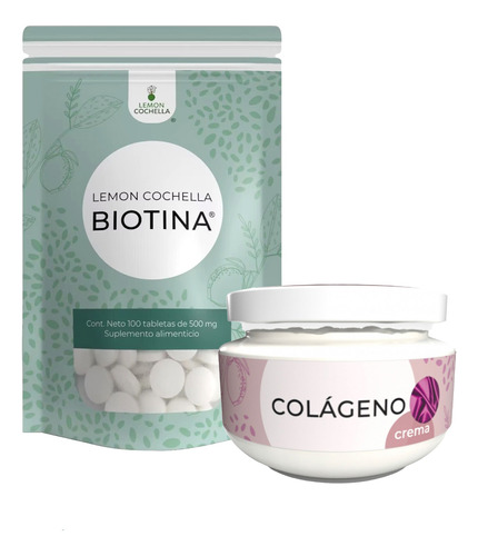 1 Biotina 100 Tabs + 1 Crema Colágeno 120 G - Lemon Cochella