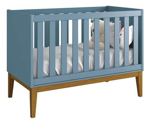 Berço Mini Cama Classic Com Pés Amadeirado - Reller Móveis Cor Azul Fosco