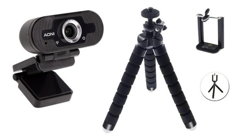 Imagen 2 de 9 de Cámara Webcam Full Hd, 2 Mics, Sólo Usb Zoon Con Tripode,