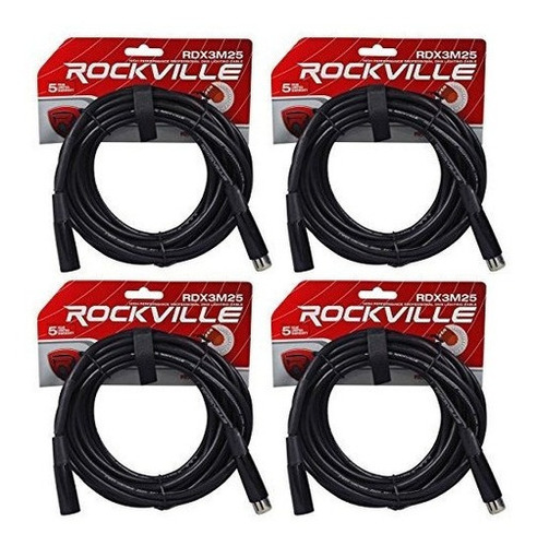 (4) Cables De Iluminación Dmx Rockville Rdx3m25 De 25 Pies