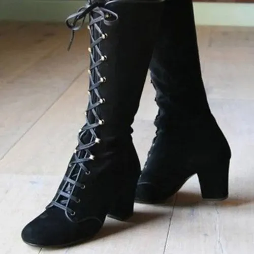 Botas A Media Pierna Retro Vintage De 5p Para Mujer Con Cord