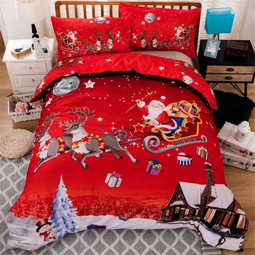 Juego De Cama Con Funda De Edredón Navideño Con Estampado De