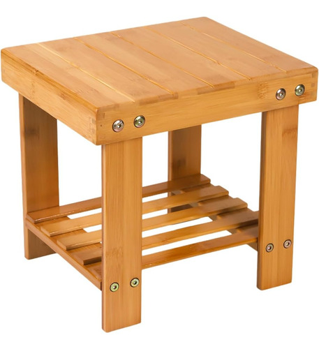 Taburete De Ducha De Bambú Con Estante