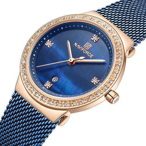 Reloj Moda Dama Fechador Elegante Naviforce Cristal Diamante