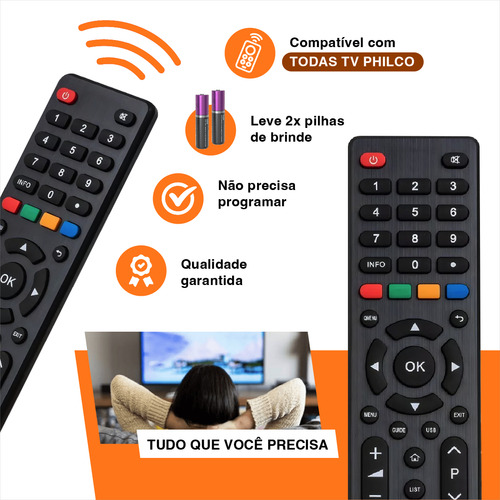 Kit 2 Controles Remoto Para Tv Philco Smart Teclas Netflix Youtube Globoplay E Amazon Prime Video Compativel Com Varios Modelos TVs Philco 9028 7250 9063 Com Pilhas Inclusas - Loja Enveloz