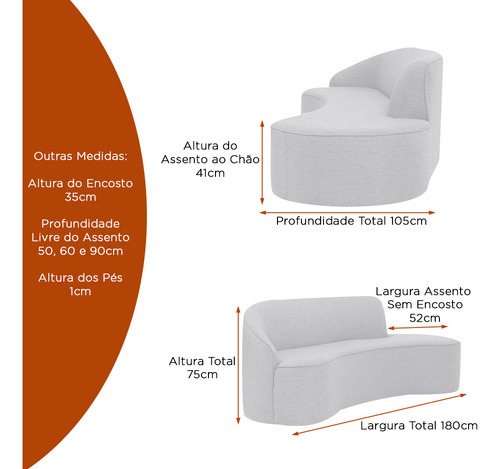 Sofá Curvo Braço Lado Direito Mavie Off White Sallar Home