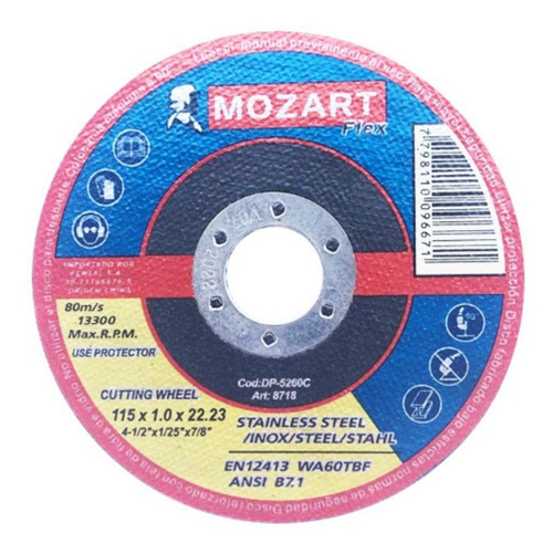 Imagen 1 de 2 de Disco De Corte Metal Mozart Extrafino 115 X 1,0mm Unidad