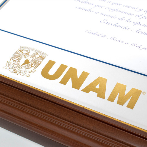 Marco Para Titulo Unam 40x50 Azul/ Filo Oro Nogal/ Filo Oro
