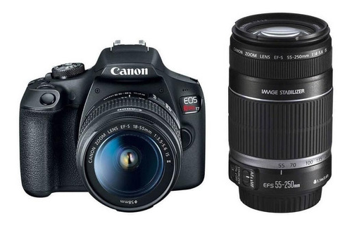  Canon EOS Rebel Kit T7 + lente 18-55mm IS II + lente 55-250mm IS II DSLR color  negro