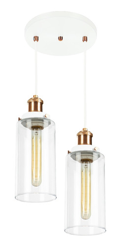 Lustre Pendente Duplo Château Cilindrico Vidro Branco Cobre