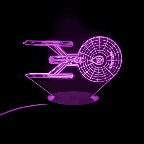 Lámpara 3d Nave Uss Enterprise Star Trek Base Madera