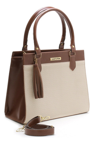 Bolsa transversal Santorini handbags Bolsa feminina bicolor design lisa  marrom e creme com alça de ombro marrom alças de cor marrom