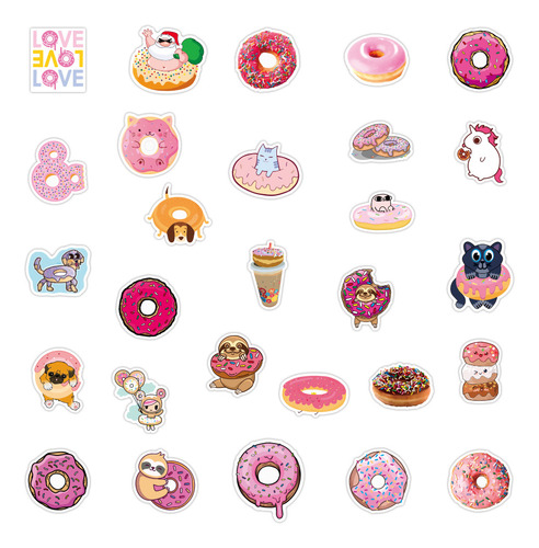 Pegatinas De Dibujos Animados De Donuts Kawaii Para Niños P