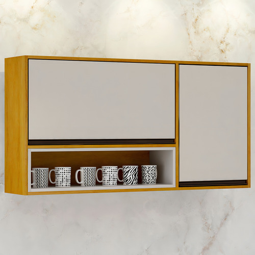 Armário Aéreo Cozinha Eduarda 2 Portas Cinamomo/off White