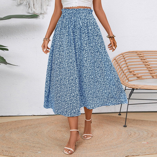 Saia Feminina P, Moda, Casual, Verão, Com Cordão, Estampa De