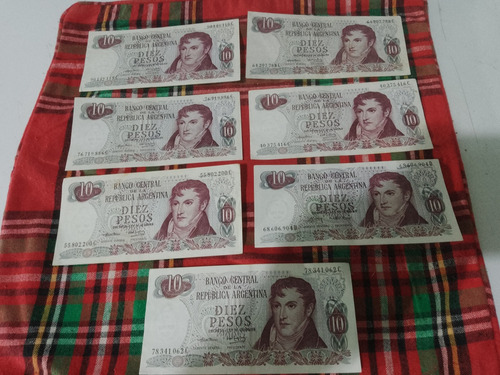 7 Billetes De 10 Pesos Ley 18188 Impecables 