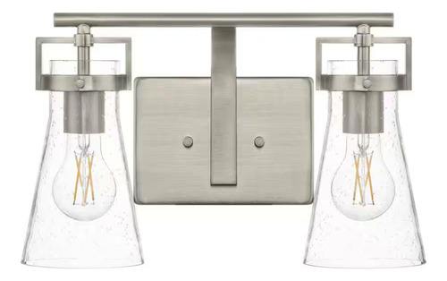 Lampara De Tocador Para Baño De Pared 2 Luces 15'' Estructura Plateado Pantalla Trasnparente