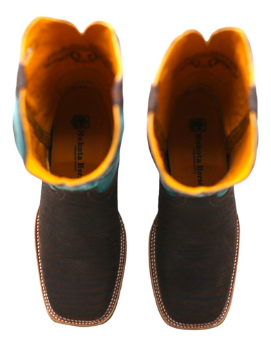 Bota Vaquera Nh Cuello De Toro Rubi Verde Punta Cuadrada