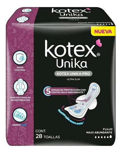 4 Pza Toallas Femeninas Kotex Unika Pro Maxi Flujo Abundante