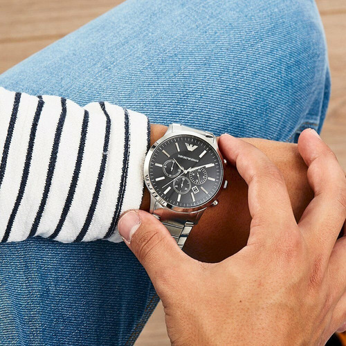 New Emporio Armani Ar2460 Reloj De Acero Plateado For Hombre
