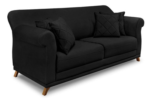 2 Poltronas E Sofá Living 2 Lugares 1,60m Vênus Suede Preto