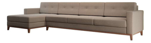 Sofá 4 Lugares Living Com Chaise Esquerdo Pés E Base Em M... Cor Bege