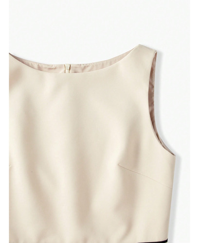 Vestido Sólido Con Detalle De Cadena Y Contraste De Bies