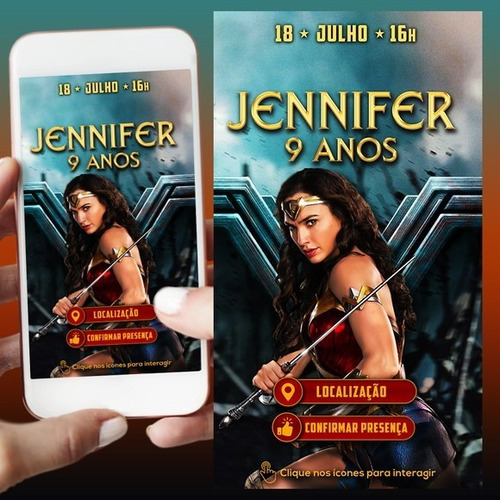 Convite Digital Interativo Mulher Maravilha