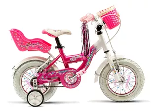 Bicicleta Infantil Nena Raleigh Cupcake Cuadro De Aluminio Liviana Con Canasto Y Silla Portamuñeca Blanco Rosa