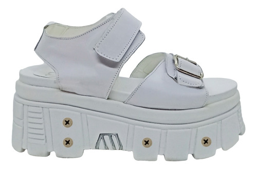 Sandalias Zueco Mujer Plataforma Fashion White Tornillos