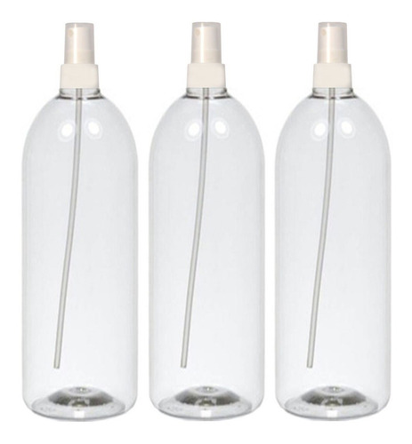 Pack 3 Botellas Plastica Con Valvula Spray Blanco 1 Litro
