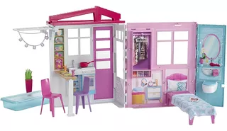 Casa De Muñeca Barbie Portátil De 1 Piso Con Piscina