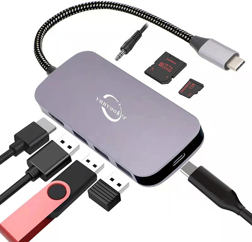 Conmutador Usb C 8 Puertos Hdmi Lector Usb Sd/tf