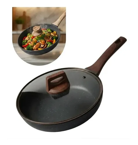 Frigideira Cerâmica Antiaderente com Tampa Vidro 24cm Dinda Home