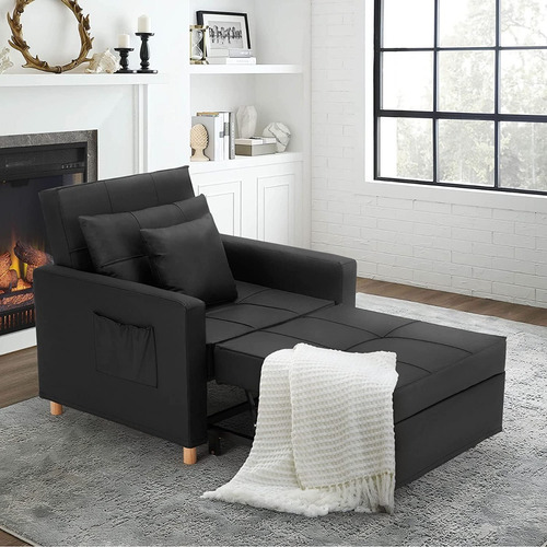 Sillón Cama 3 En 1; Ajustable Tamaño Individual, Negro