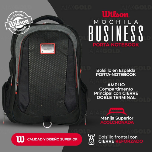 Imagen 5 de 10 de Mochila Porta Notebook 17 Wilson Urbana Reforzada Deportes